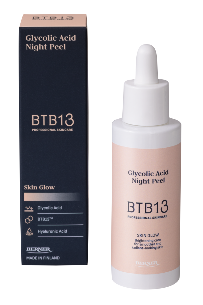 BTB13 Skin Glow Glycolic Acid Night Peel 30 ml – tuotepakkaus